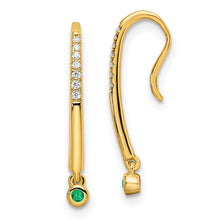 Load image into Gallery viewer, 14k Polished Diamond and Emerald Drop Wire Earrings
