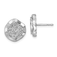 Load image into Gallery viewer, 14k White Gold Polished Wavy Circle Diamond Post Earrings
