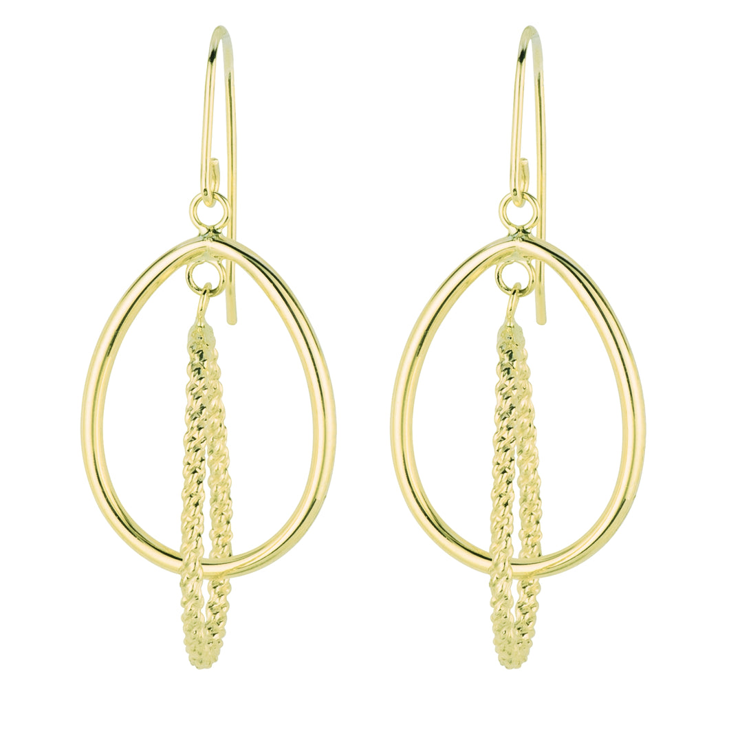 14K Gold Polished & Diamond Cut Geometric Dangle Earring