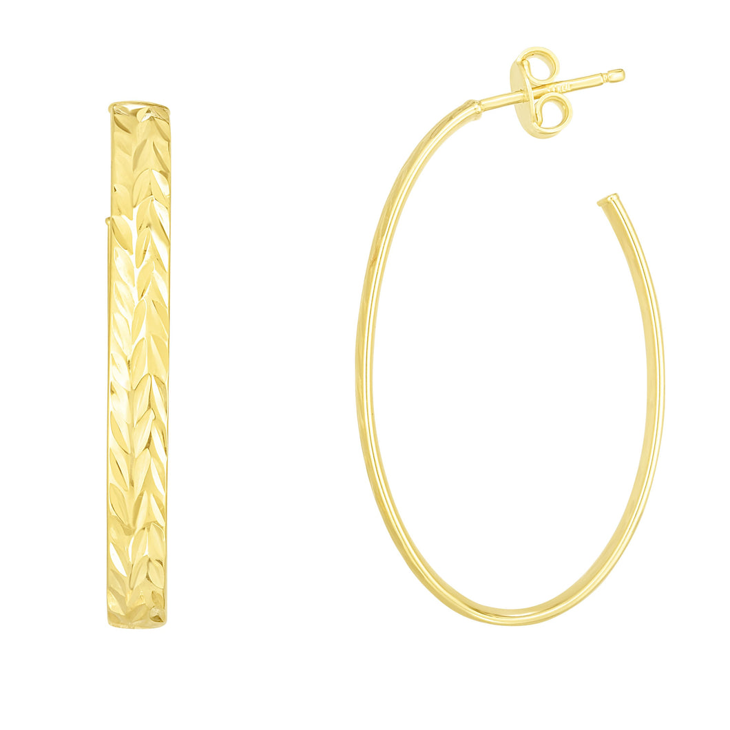 14K Yellow Gold Diamond Cut Hoop Earring