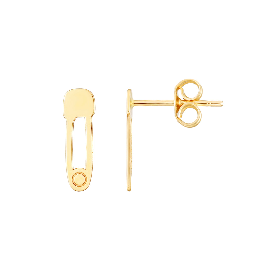 14K Gold Polished Safety Pin Stud Earring