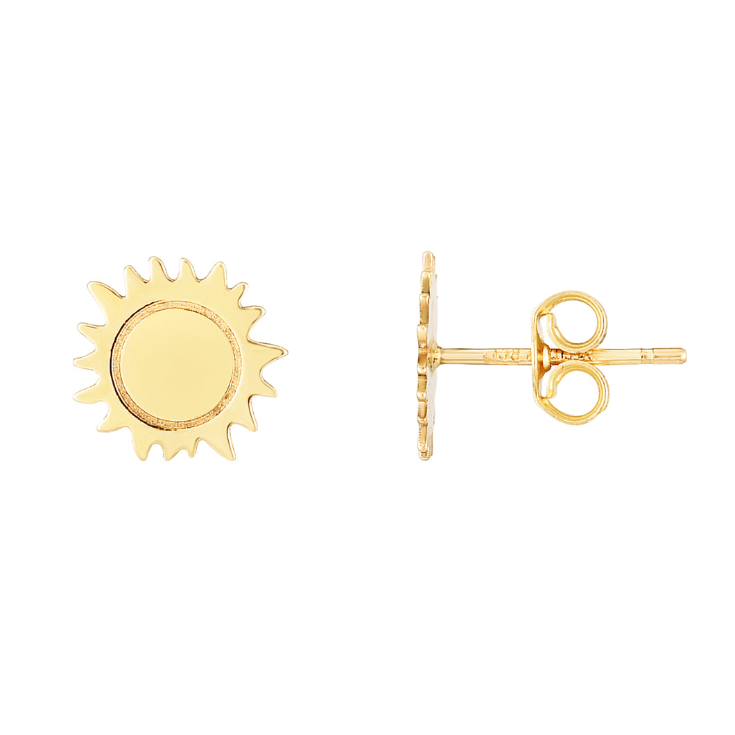 14K Gold Polished Sun Stud Earring