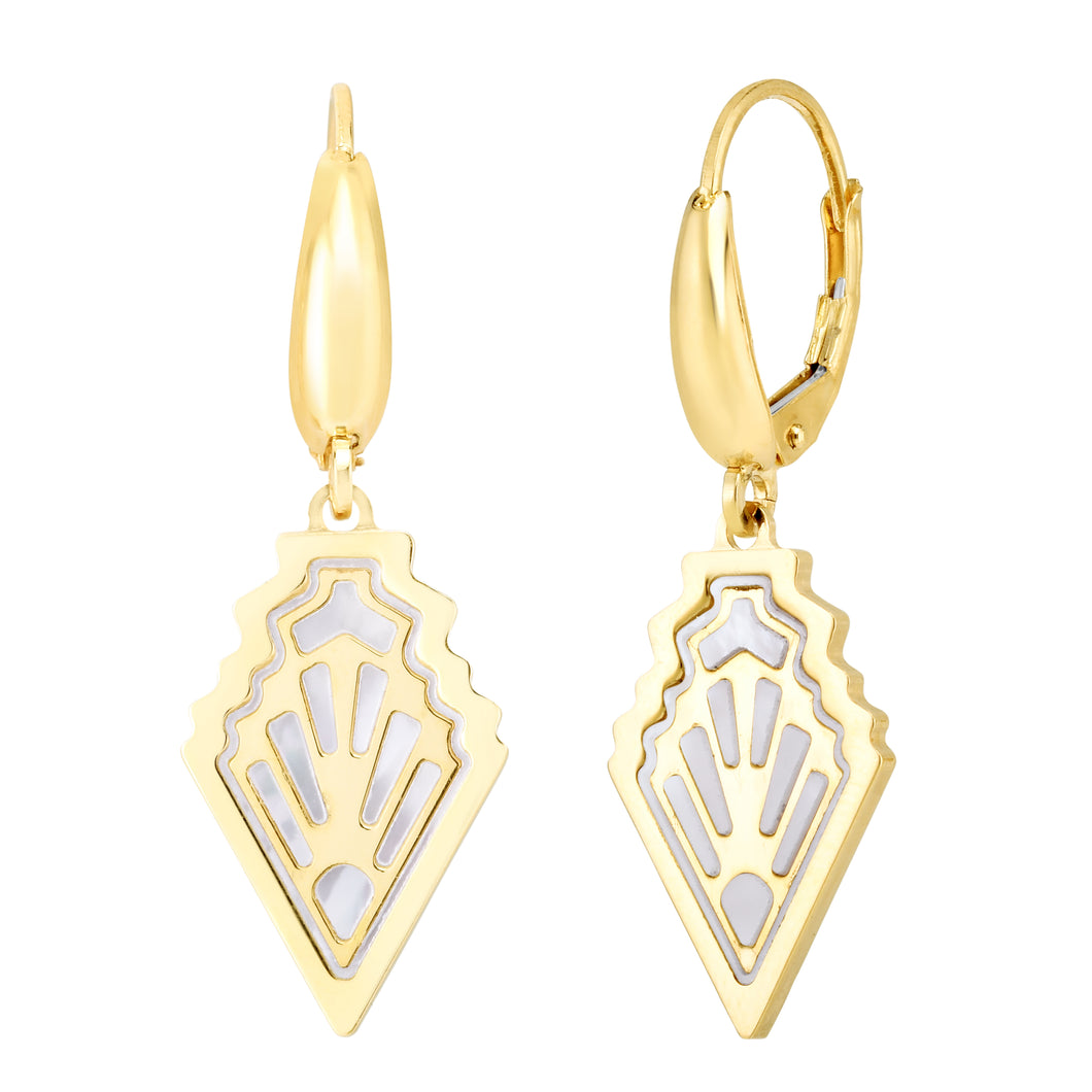 14K Gold Art Deco MOP Inlay Earrings