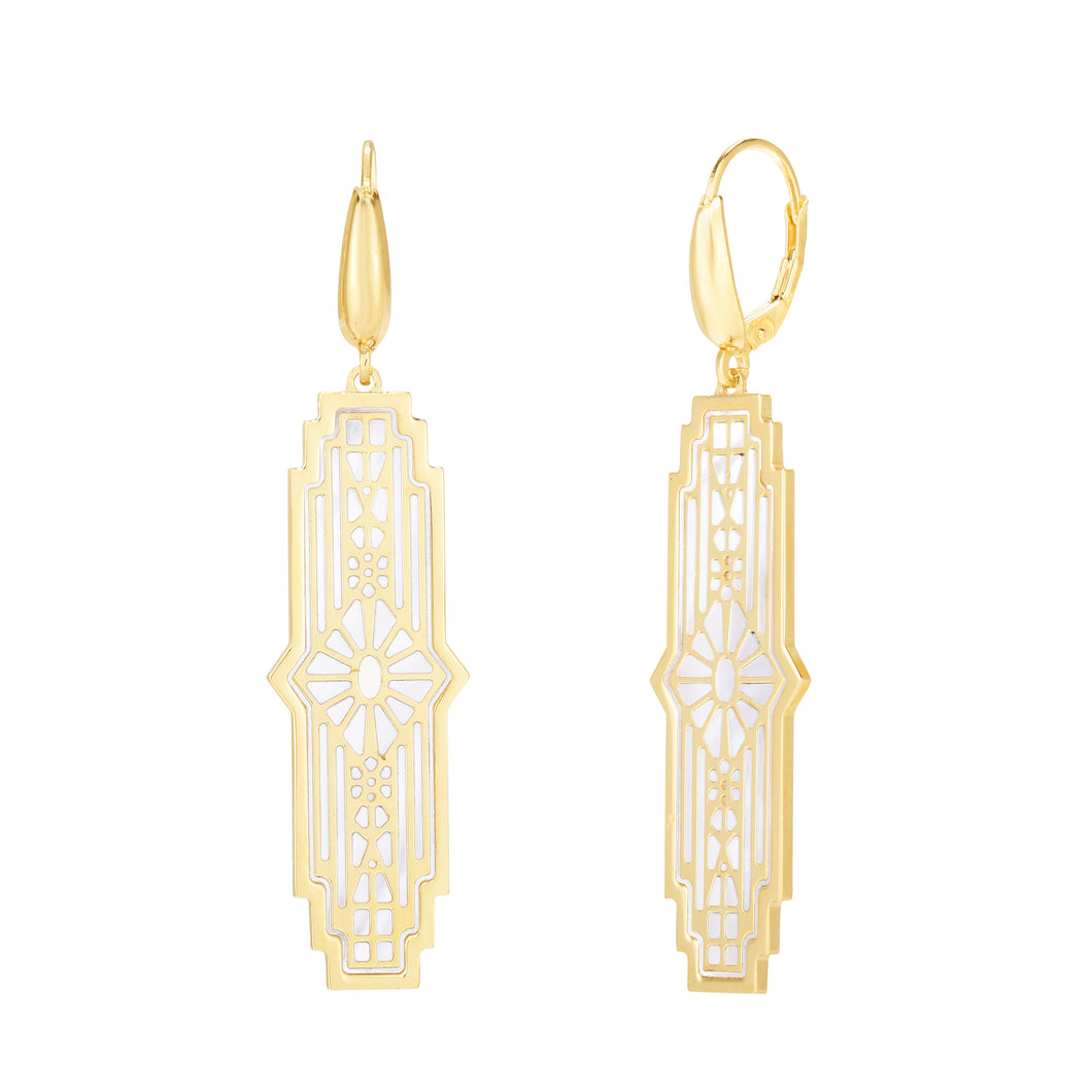 14K Gold Art Deco MOP Inlay Earrings