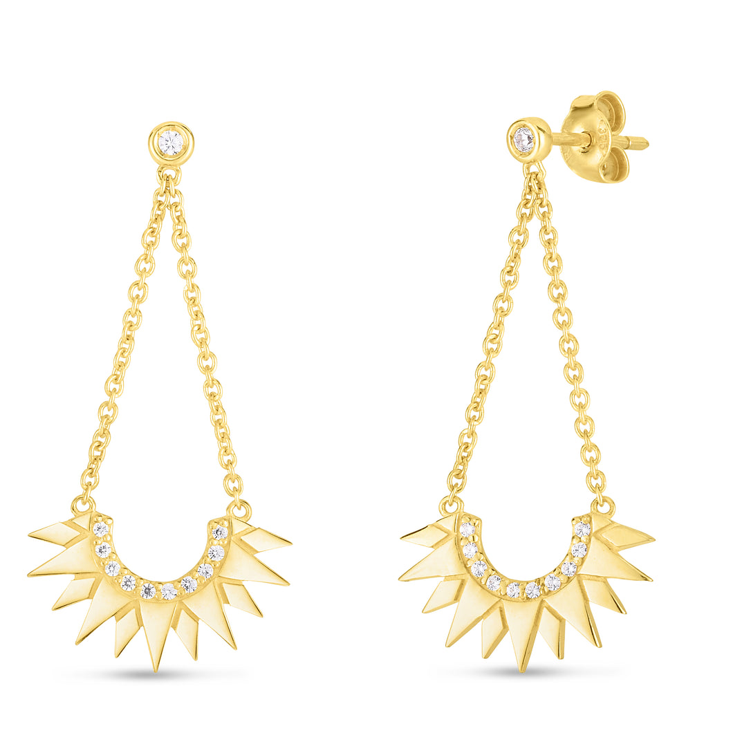 14K Diamond Dangle Sunburst Earrings