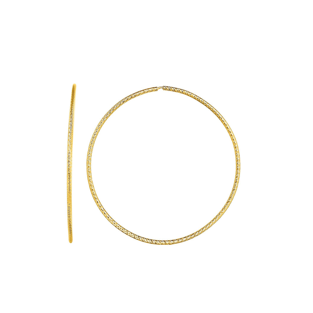 14K Yellow Gold Diamond Cut Endless Hoop Earring