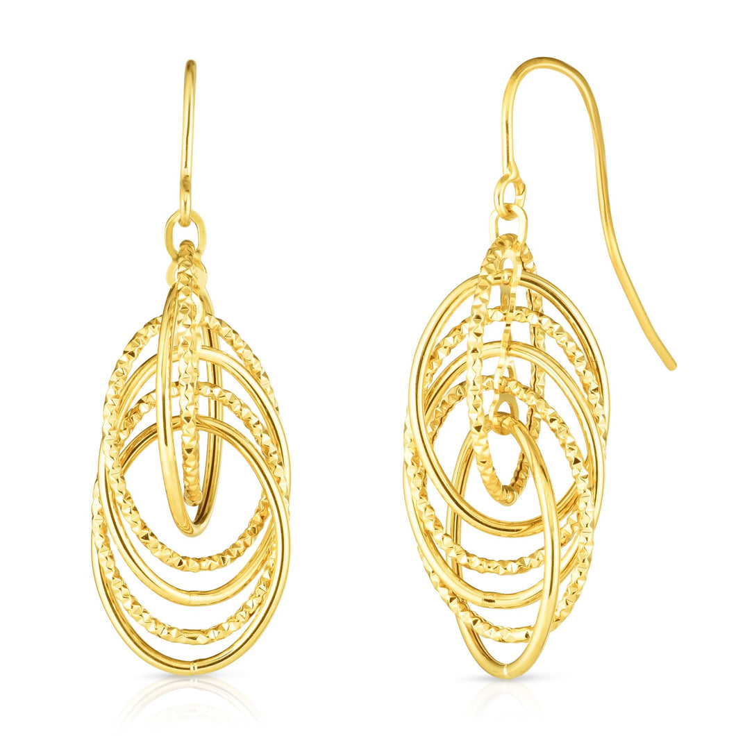 14K Gold Interlocking Diamond Cut Multi-Layered Dangle Earring