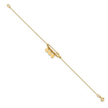 Load image into Gallery viewer, 14K Safety Pin with Dangle Hearts Bracelet
