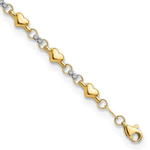 Load image into Gallery viewer, 14K Two-tone Polished D/C Heart 7.5in Bracelet
