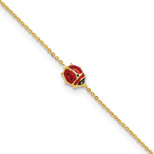 Load image into Gallery viewer, 14k Polished Enameled Ladybug 6.5in w/.75in ext. Bracelet

