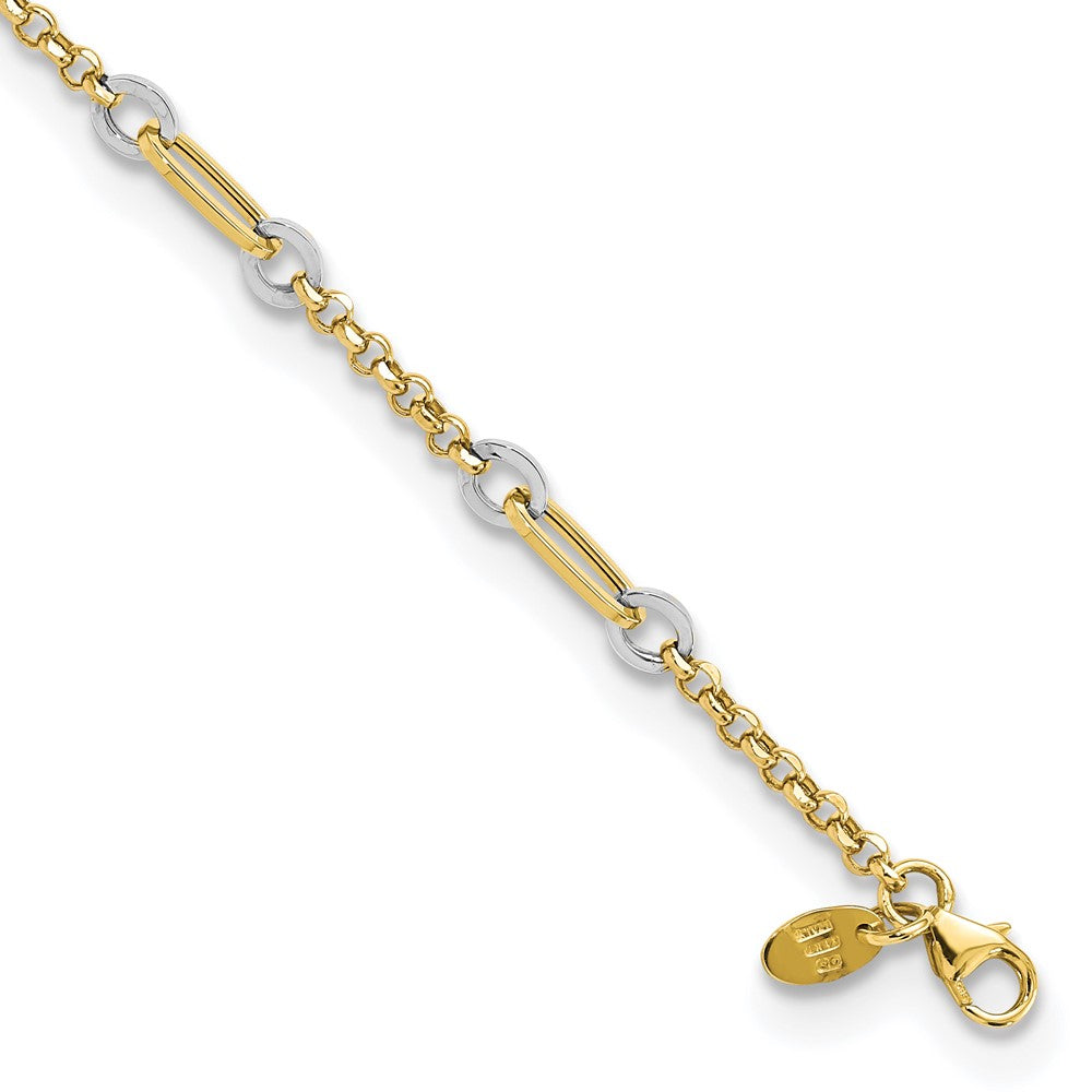 14K Two-tone Fancy Oval Link and Chain w/.5 in ext Bracelet