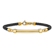 Load image into Gallery viewer, 14K Polished Bar Leather Bracelet

