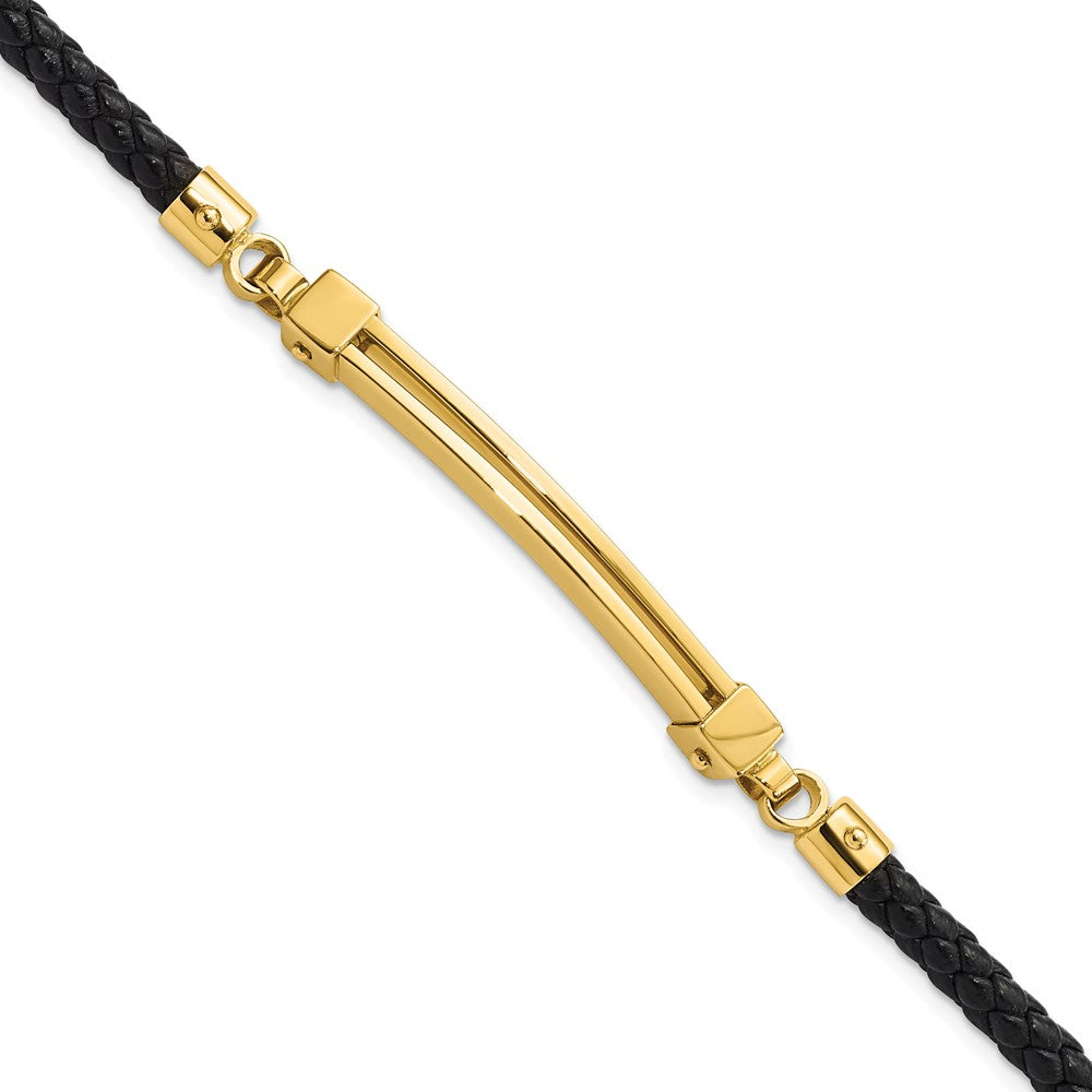 14K Polished Bar Leather Bracelet