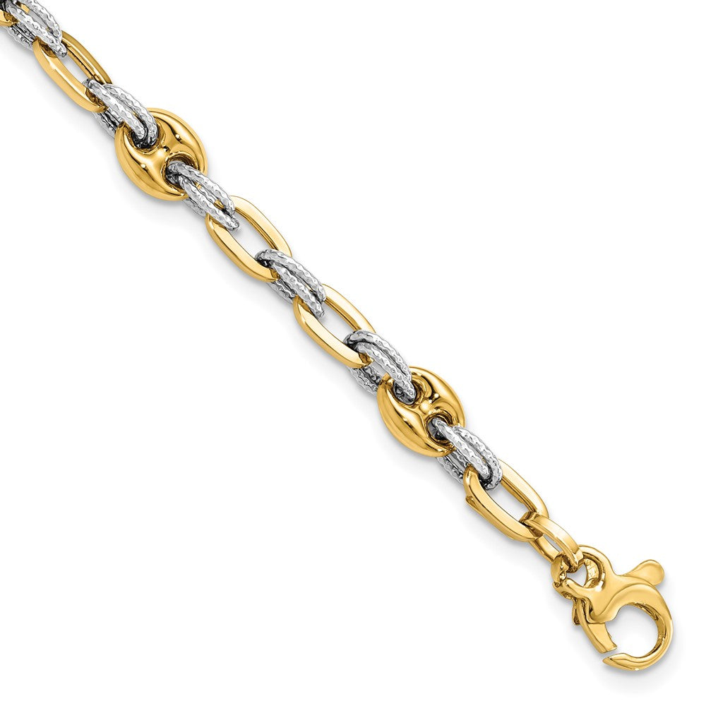 14K Two-tone Textured Double Fancy Link Bracelet