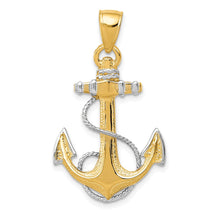Load image into Gallery viewer, 14K w/ Rhodium Anchor W/Rope Pendant
