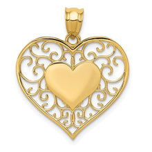 Load image into Gallery viewer, 14K Polished Filigree Heart Pendant
