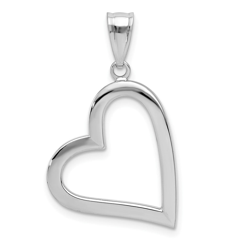 14k White Gold Polished Hollow Heart Pendant