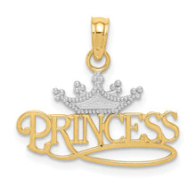 Load image into Gallery viewer, 14k w/Rhodium Polished PRINCESS with Crown Pendant
