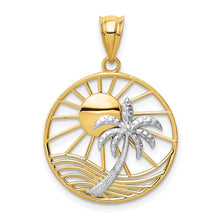 Load image into Gallery viewer, 14K Two Tone Sun and Palm Tree Pendant
