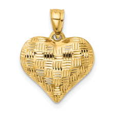 Load image into Gallery viewer, 14K Polished Basket Weave Pattern 3-D Heart Pendant
