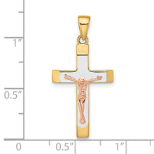 Load image into Gallery viewer, 14k Yellow and Rose Gold with White Rhodium Beveled Large Crucifix Pendant
