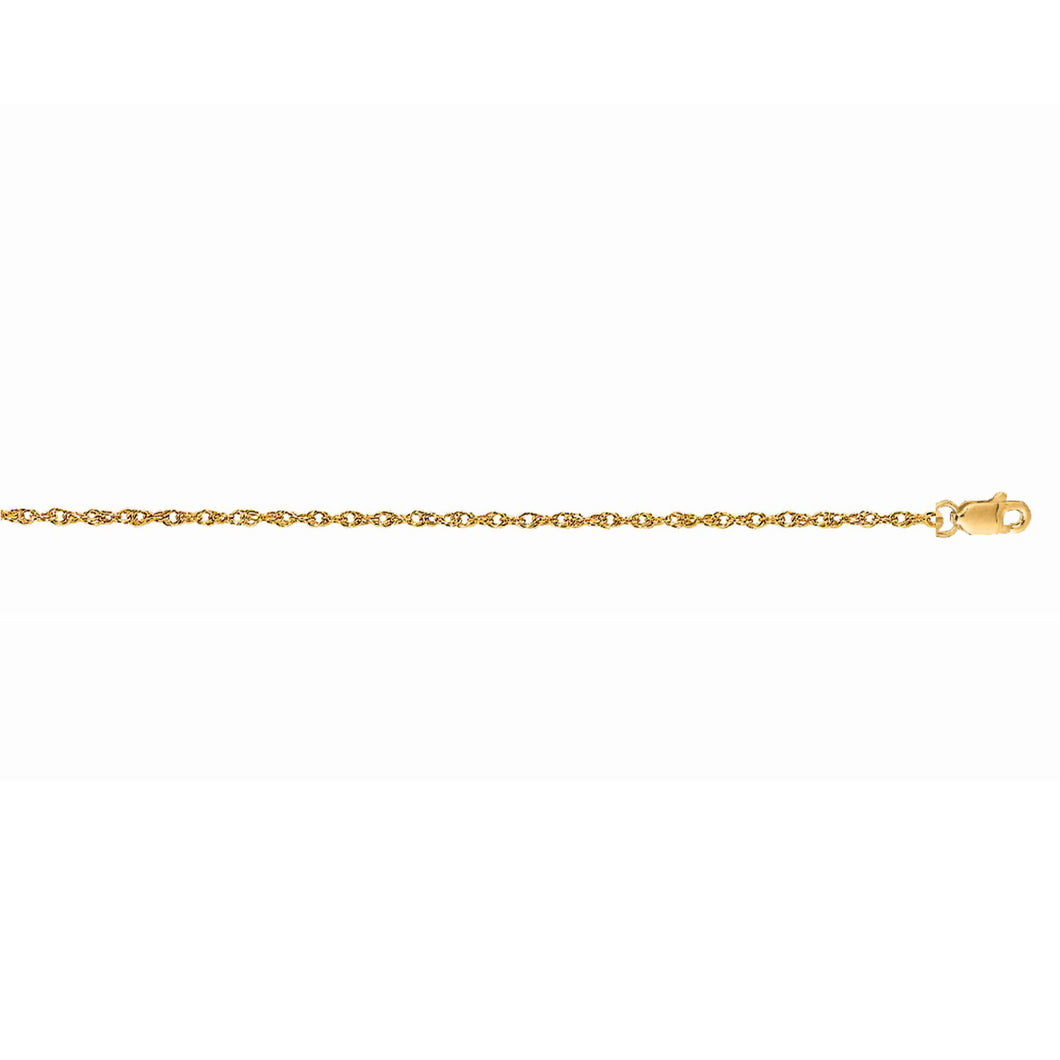 14K Gold 1.0mm Machine Rope Chain (Carded)
