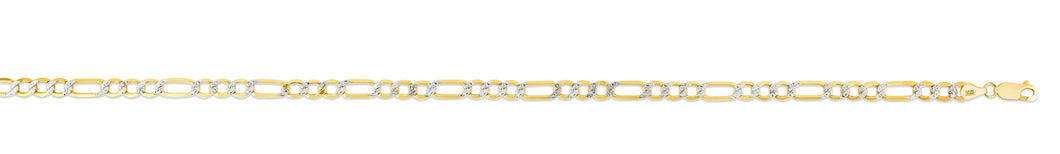 14K Gold 4.2mm Lite White Pave Figaro Chain