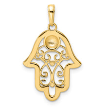 Load image into Gallery viewer, 14k &amp; White Rhodium D/C Evil Eye Filigree Hamsa Pendant
