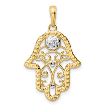 Load image into Gallery viewer, 14k &amp; White Rhodium D/C Evil Eye Filigree Hamsa Pendant
