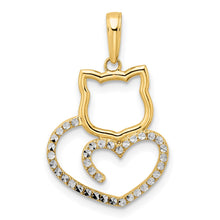 Load image into Gallery viewer, 14k and White Rhodium Diamond-cut Cat Heart Pendant
