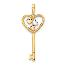 Load image into Gallery viewer, 14k w/White and Rose Rhodium Diamond-cut Hearts Key Pendant
