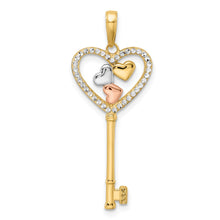 Load image into Gallery viewer, 14k w/White and Rose Rhodium Diamond-cut Hearts Key Pendant
