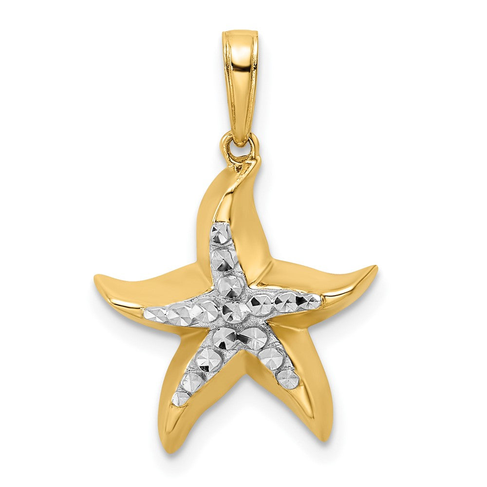 14k and White Rhodium Diamond-cut Starfish Pendant