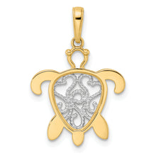 Load image into Gallery viewer, 14k and White Rhodium Diamond-cut Filigree Turtle Pendant
