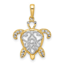 Load image into Gallery viewer, 14k and White Rhodium Diamond-cut Filigree Turtle Pendant
