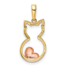 Load image into Gallery viewer, 14k w/White and Rose Rhodium Diamond-cut Cat w/ Heart Pendant
