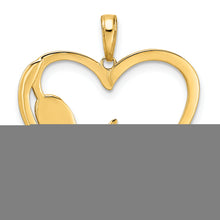 Load image into Gallery viewer, 14k and White Rhodium Diamond-cut Cat Stretching in Heart Pendant
