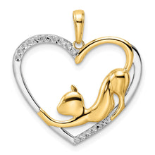 Load image into Gallery viewer, 14k and White Rhodium Diamond-cut Cat Stretching in Heart Pendant

