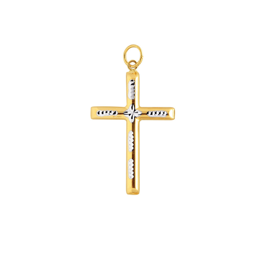 14K Two-tone Gold Diamond Cut Cross