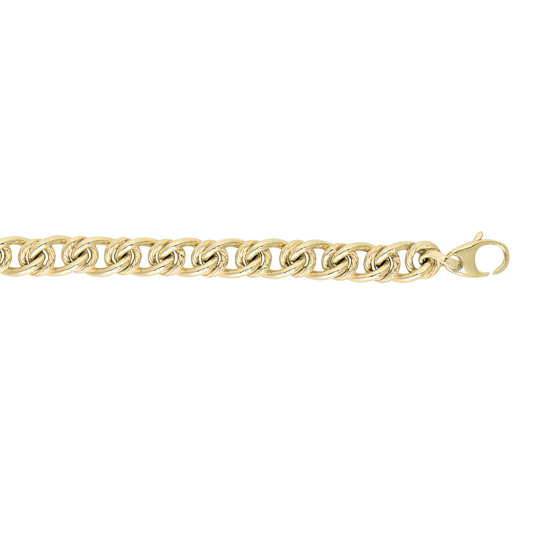 14K Gold Oval Polished & Textured Link Chain