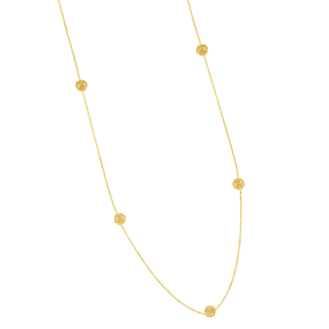 14K Gold Diamond Cut Love Knot Long Strand Necklace