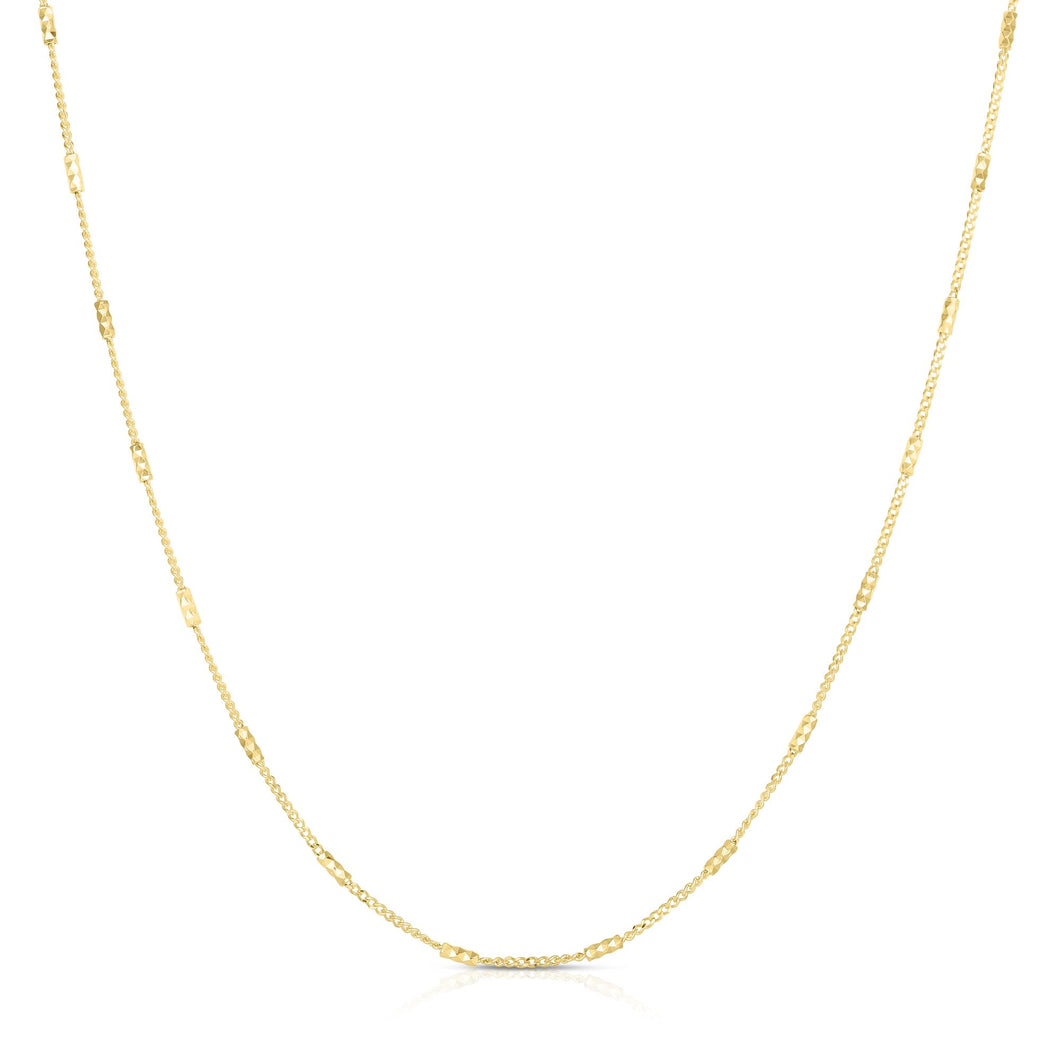 14K Gold 1.2mm Diamond Cut Bar Station Saturn Chain
