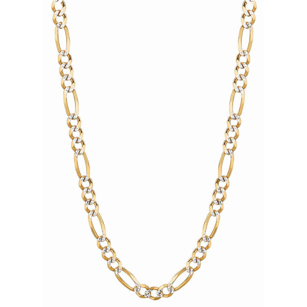 14K Gold 5.8mm White Pave Figaro Chain
