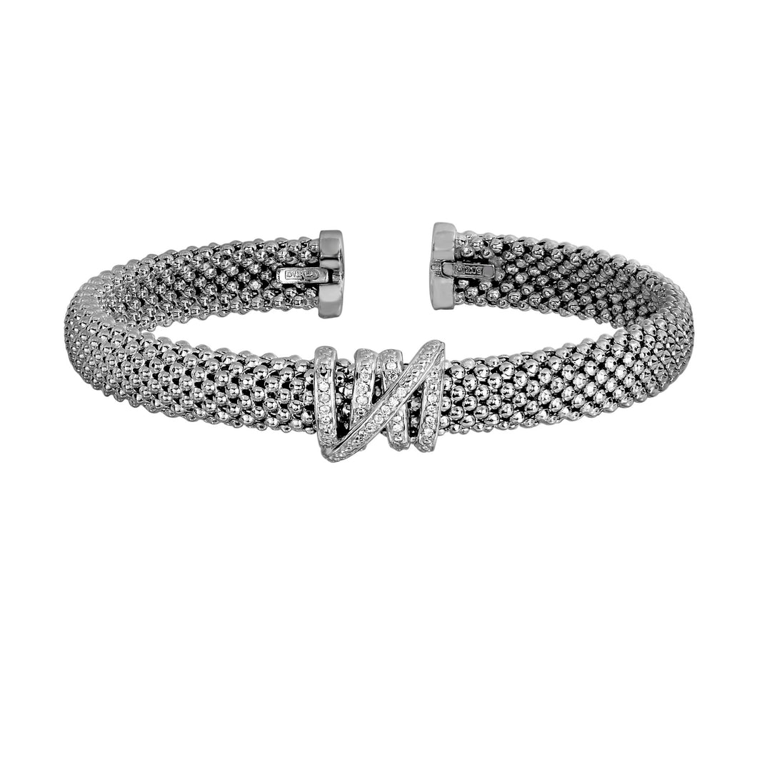 Sterling Silver Popcorn Diamond Tally Cuff Bangle