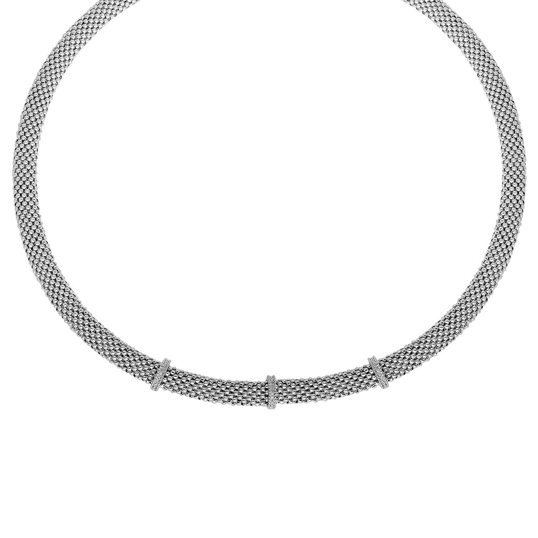 Sterling Silver .09ct. Dia Popcorn Necklace