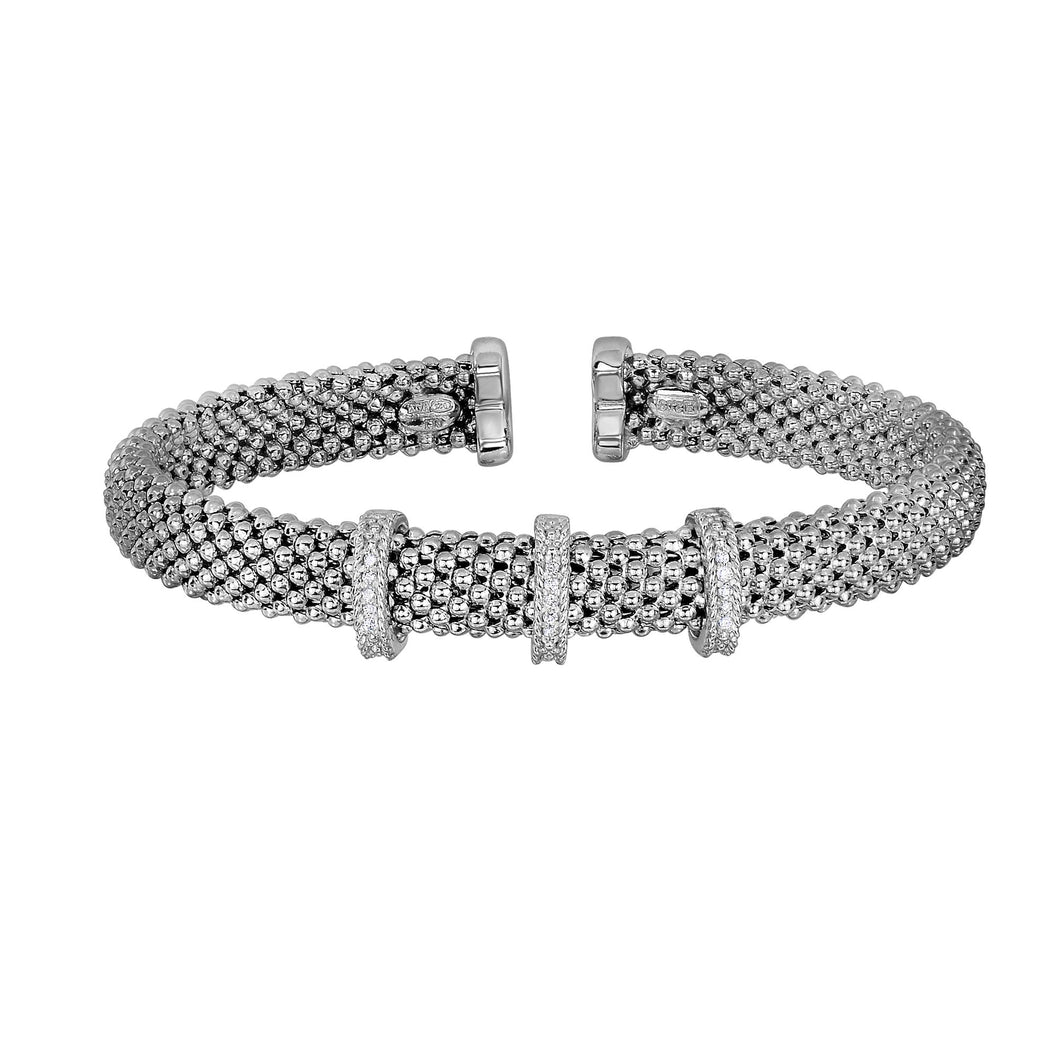 Sterling Silver Popcorn Diamond Bar Bangle