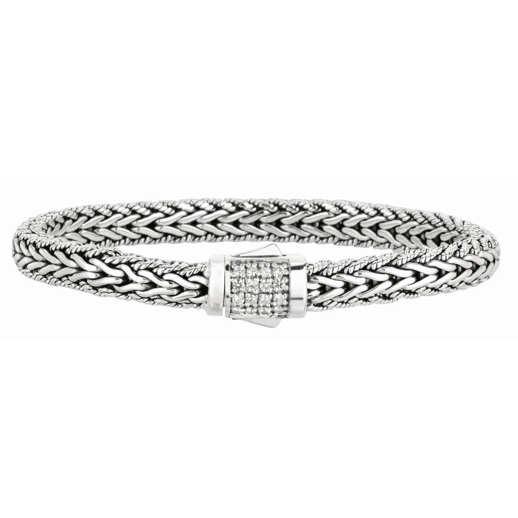 Sterling Silver Signature Woven Sapphire Lock Bracelet