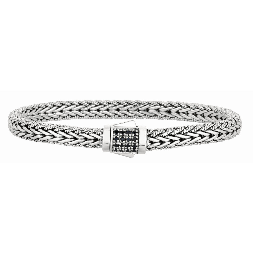 Sterling Silver Signature Woven Sapphire Lock Bracelet