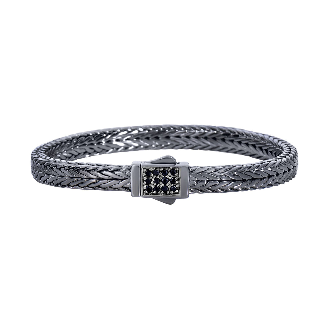 Sterling Silver Signature Woven Sapphire Rectangle Lock Bracelet