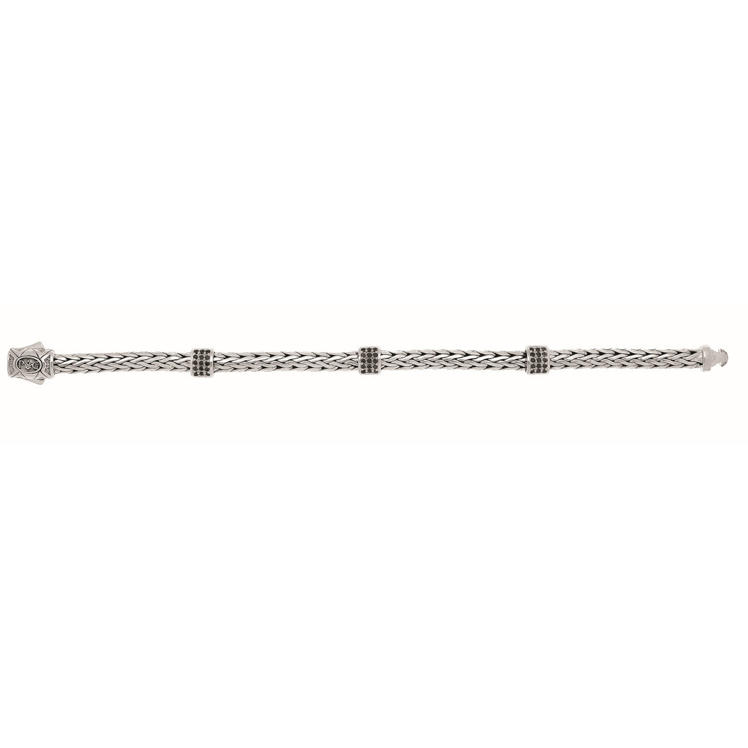 Sterling Silver Woven Black Sapphire Three Station Bracelet